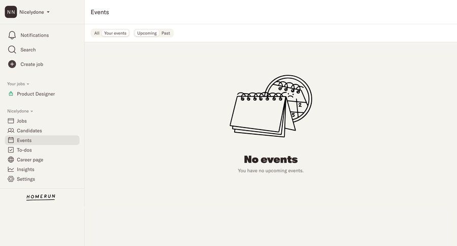 Homerun
			 sidebar navigation calendar management empty state illustration sidebar blank state void blank non-ideal state empty page prompt menu event management ui page example