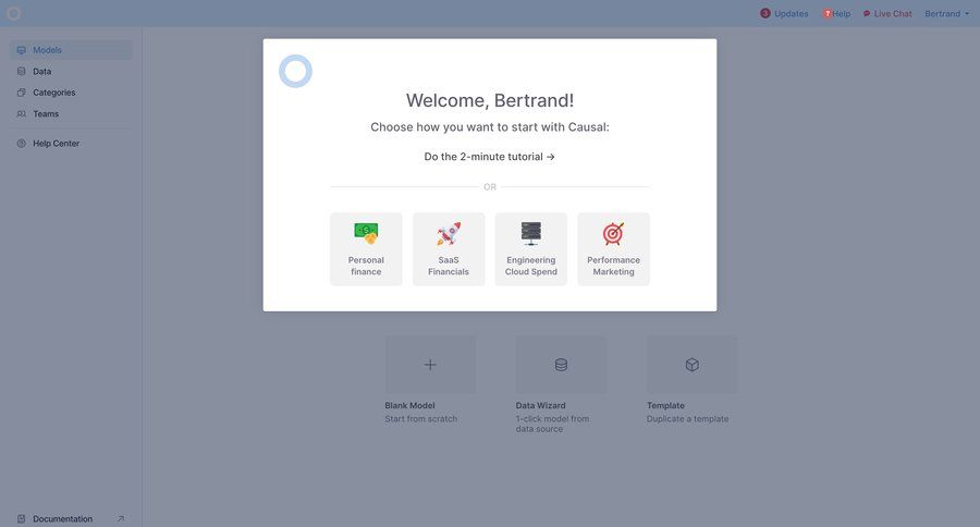 Causal
				onboarding page example