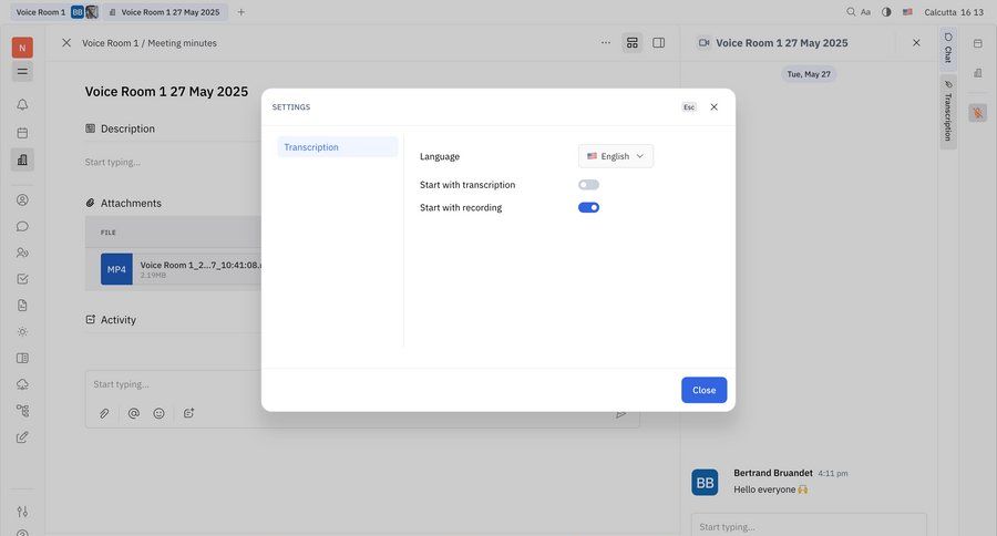 Huly
			 configuration settings communication settings modal ui page example