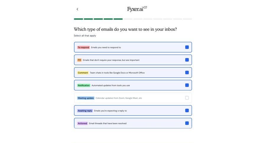 Fyxer
				onboarding ui page example