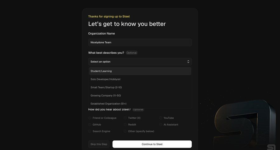 Steel
			 account setup ui page example