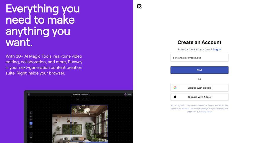 Runway
				signup page example