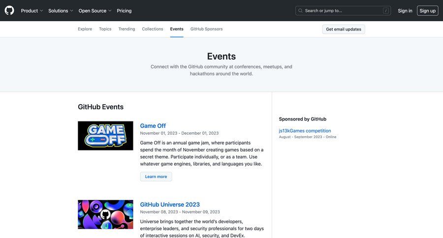 Github
				events ui page example