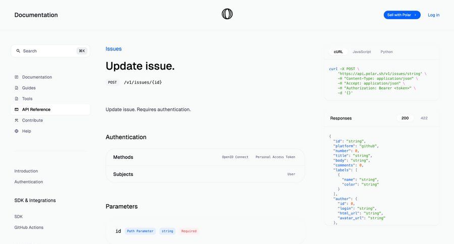 Polar
			 doc documentation docs checkout screen ui page example