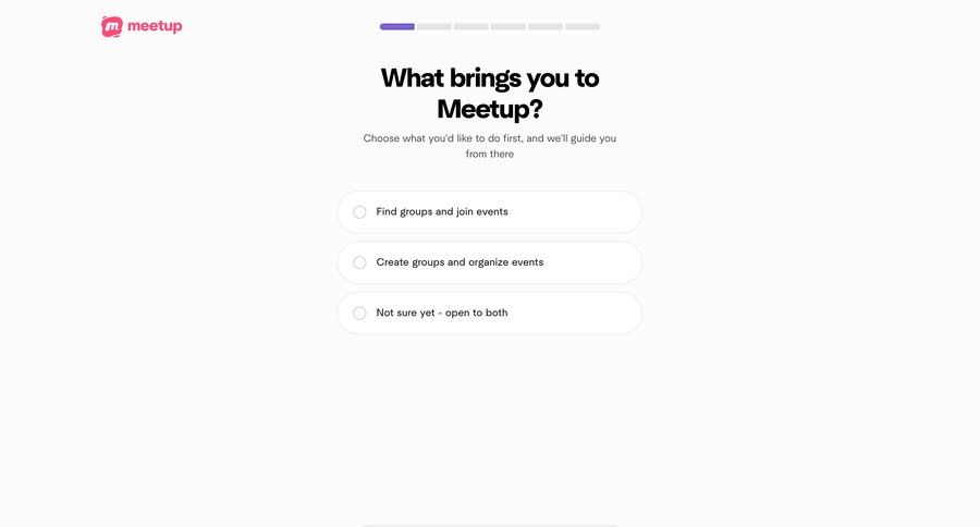 Meetup
				onboarding ui page example