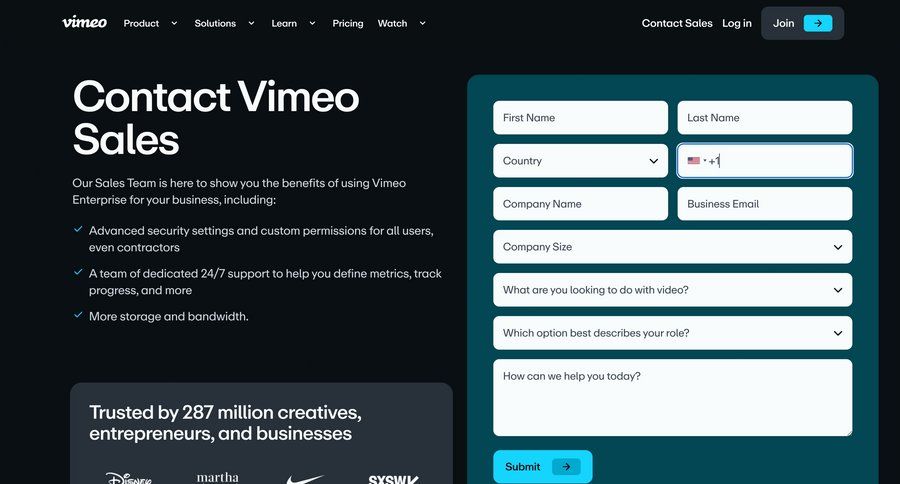 Vimeo
				contact ui page example