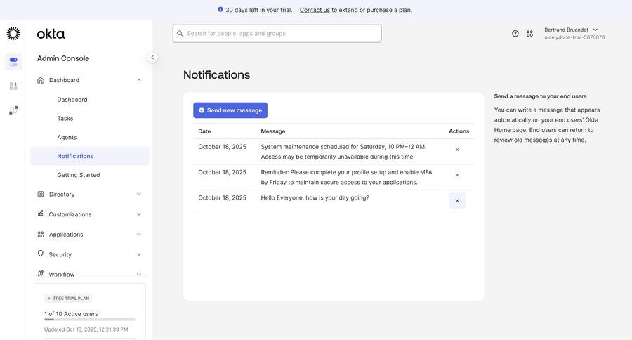 Okta
			 user management notification management trial banner ui page example