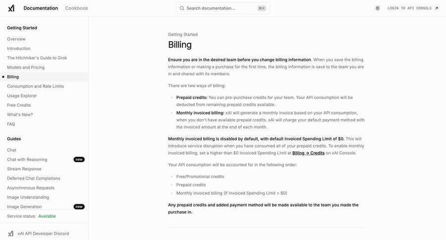 Grok
			 payment method doc documentation docs ui page example