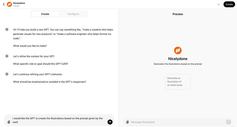 ChatGPT
			 configuration artificial intelligence form split screen real-time preview conversational ui preview panel machine learning conversational interface create chat conversational ui page example