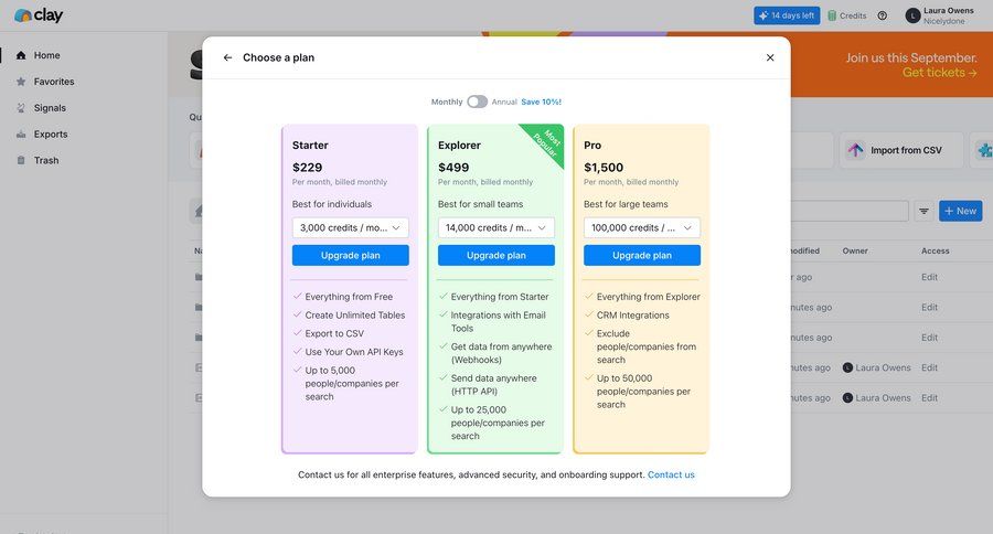 Clay
			 modal screen account settings subscription management plan comparison ui page example