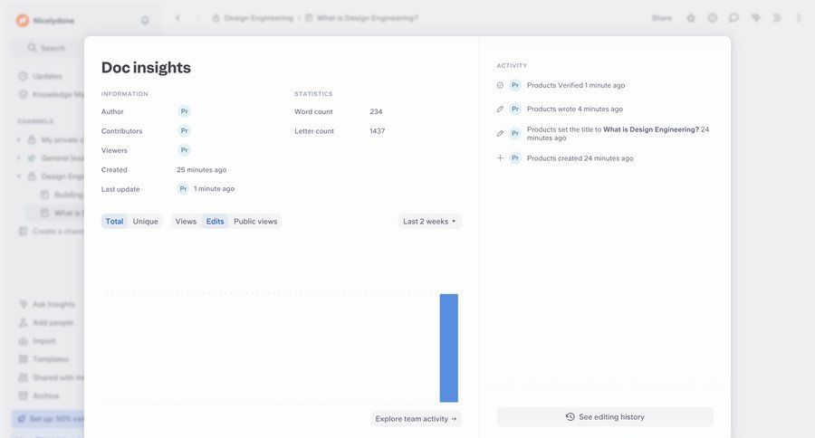 Slite
			detail page documentation history information state charts & graphs dashboard analytics ui page example