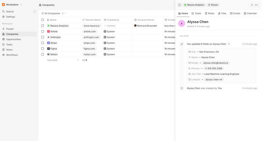 Twenty
			 split view b2b saas audit log crm dashboard ui page example