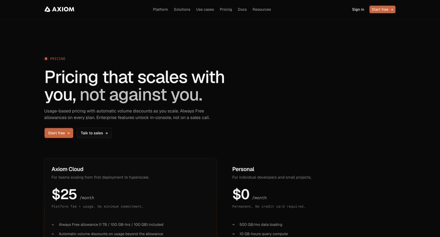 Axiom
			 enterprise plan saas pricing usage-based pricing pricing calculator ui page example