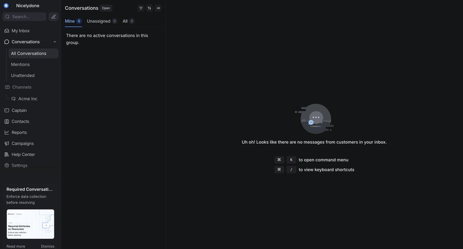 Chatwoot
			 keyboard shortcuts empty state illustration ui page example