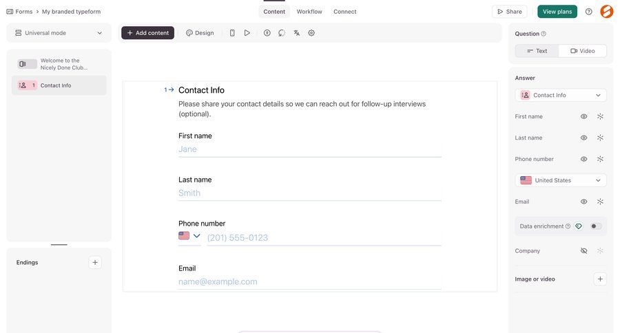 Typeform
				settings ui page example