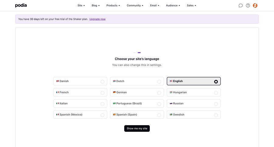 Podia
			 settings e-commerce grid onboarding form setup on boarding localization ui page example