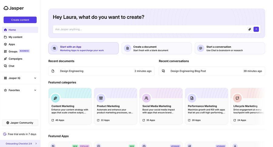 Jasper
			 dashboard grid onboarding sidebar navigation menu search bar ui page example