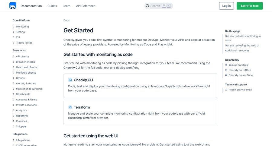 Checkly
			 getting started data import doc documentation docs inline edit ui page example