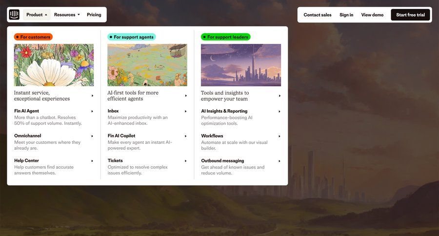 Intercom
			 user role insight homepage home page chatbot ui page example