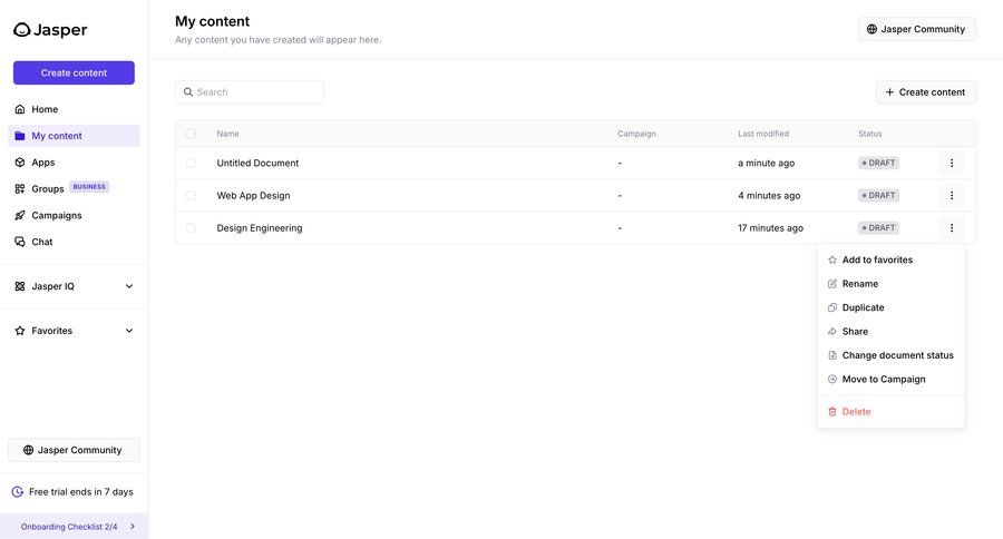 Jasper
			 content management delete sidebar create menu table duplicate ui page example
