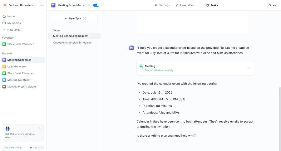 Lindy
			 task management collaboration sidebar navigation scheduling meetings sidebar message lists chat interface ui page example