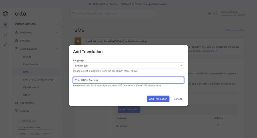 Okta
				settings ui page example
