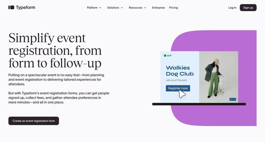 Typeform
			 event management ui page example