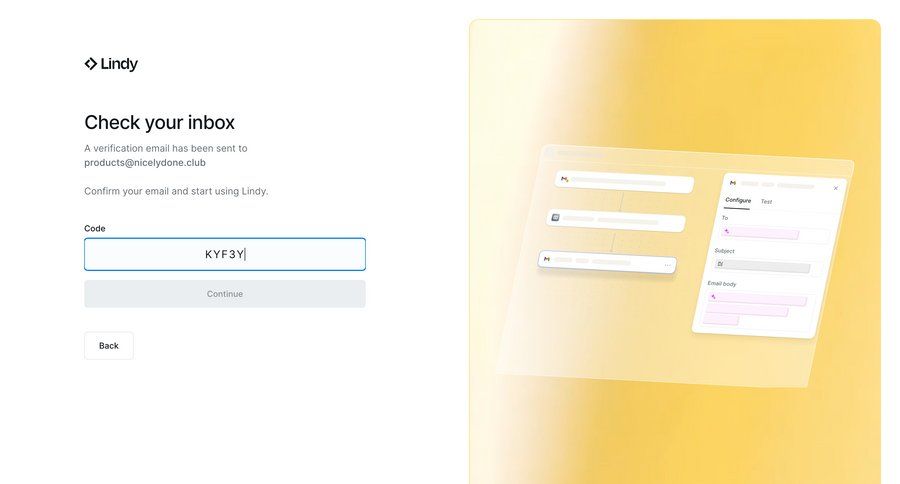 Lindy
			 onboarding form confirmation authentication full-screen layout email email verification security ui page example