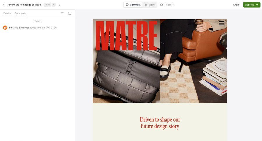 Workflow
			 collaboration design split screen review version control ui page example