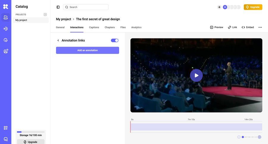 Kinescope
			 video editor media player ui page example