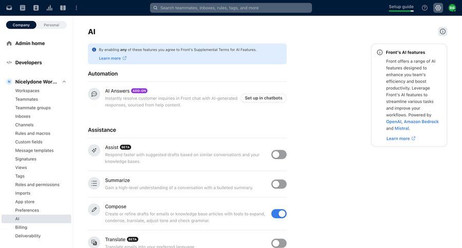 Front
			 configuration settings sidebar navigation artificial intelligence grid automation navigating settings sidebar communication configuration screen ui page example