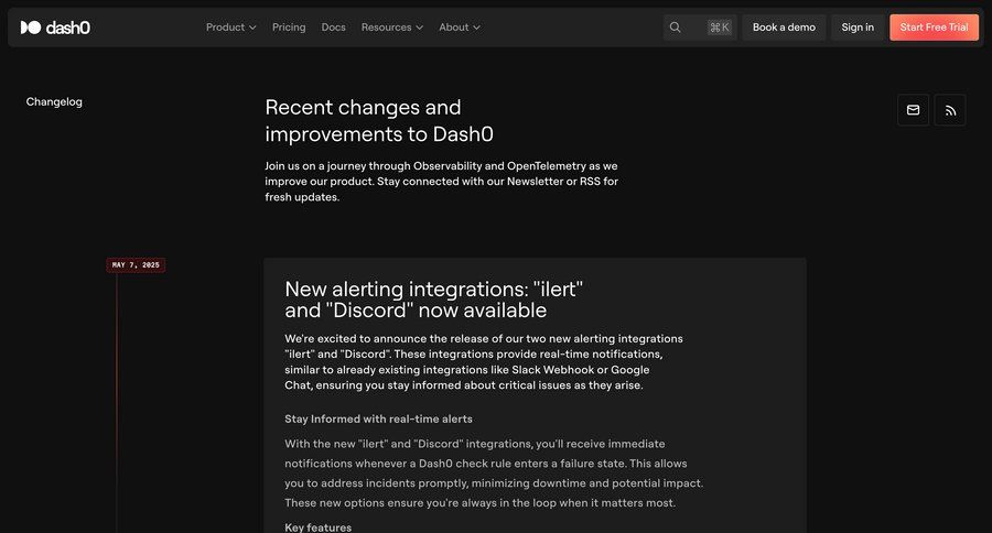 Dash0
				changelog ui page example