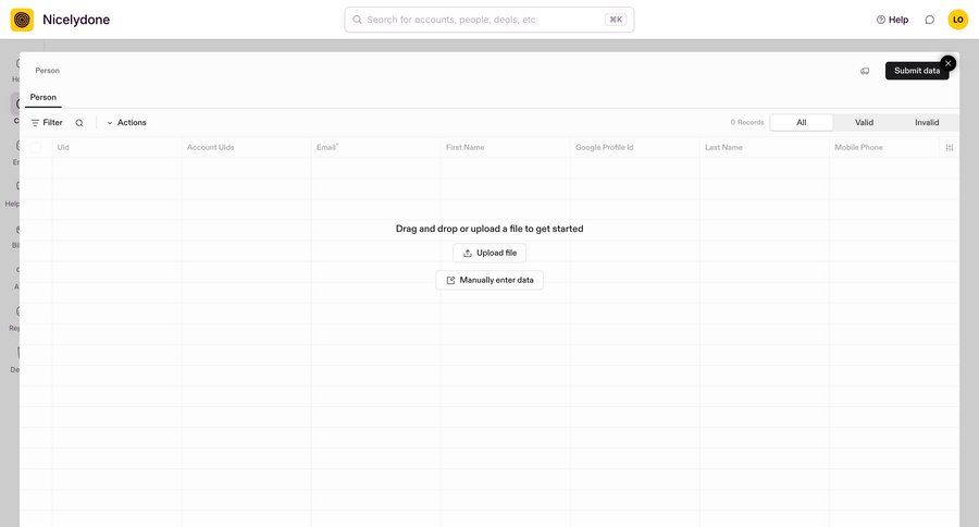 Outseta
			 modal screen data management grid file upload data entry bulk upload data import upload file table ui page example
