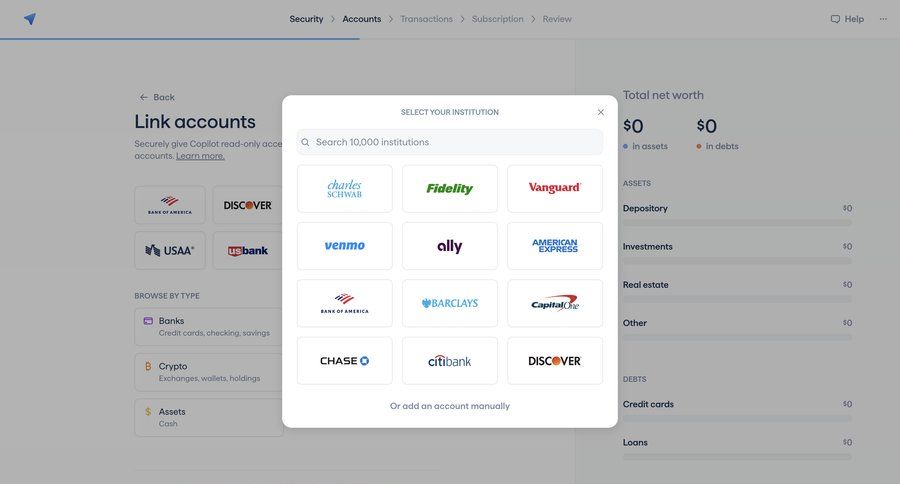Copilot
			 onboarding modal ui page example