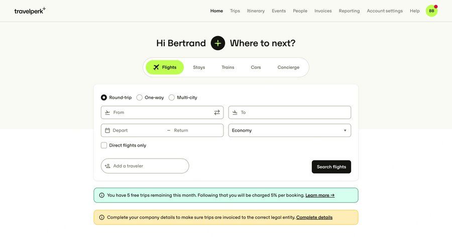 Travelperk
				home ui page example