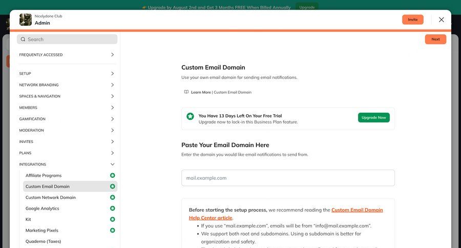 Mighty
			 configuration settings sidebar navigation onboarding form free trial sidebar setup documentation email marketing ui page example