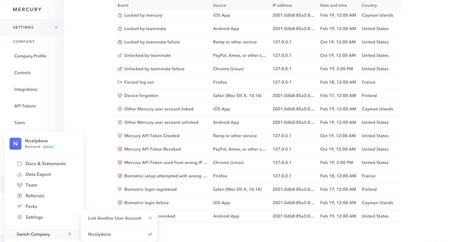 Mercury
			 navigation menu user profile navigation bar sidebar menu navigation links settings security user management table account management account settings navigation buttons fintech data display user activity navigating settings security audit ui page example