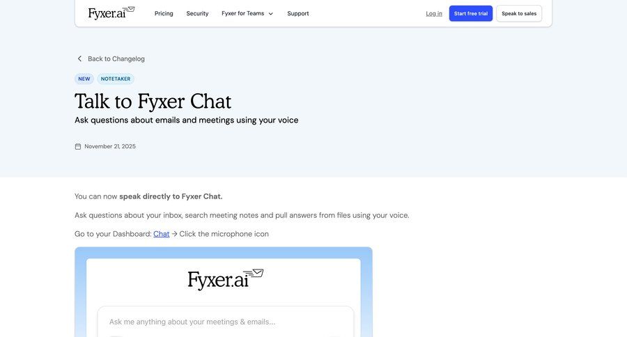 Fyxer
			 product update ai chat ui page example