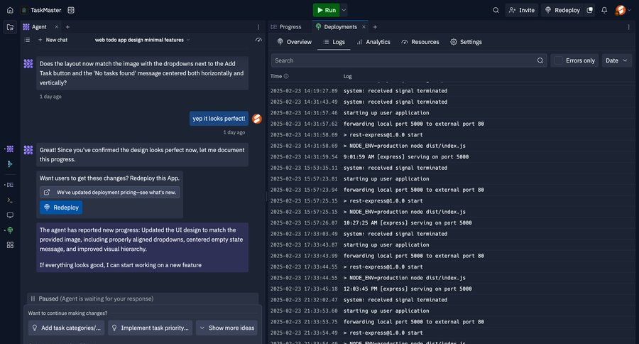 Replit
			developers section task management collaboration dashboard grid full-screen layout empty state illustration deploy chat monitoring doc chat interface date filter dashboard layouts ui page example