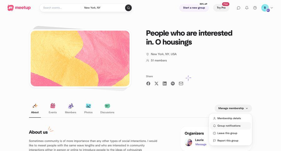 Meetup
			 call to action message photo gallery modern ui page example