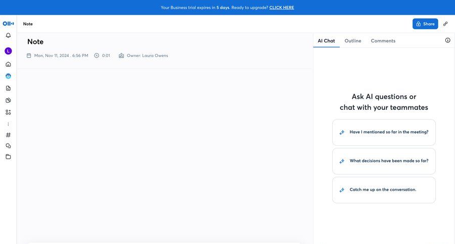 Otter
			 collaboration team collaboration sidebar navigation ai assistance note creation trial checkout sidebar menu tips progress bar voice meeting ui page example