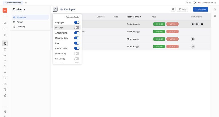 Huly
			 data management grid filter options table controls ui page example