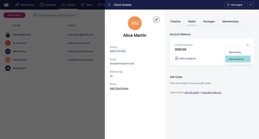 Mangomint
			 account management finance transaction history ui page example