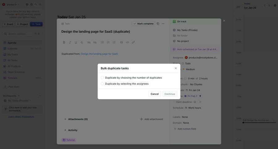 Motion
			 task management project management bulk import bulk delete bulk archive duplicate ui page example