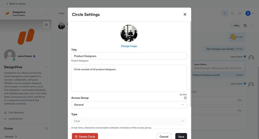 Kajabi
			 modal screen collaboration configuration settings form design save changes setup cancel changes ui page example