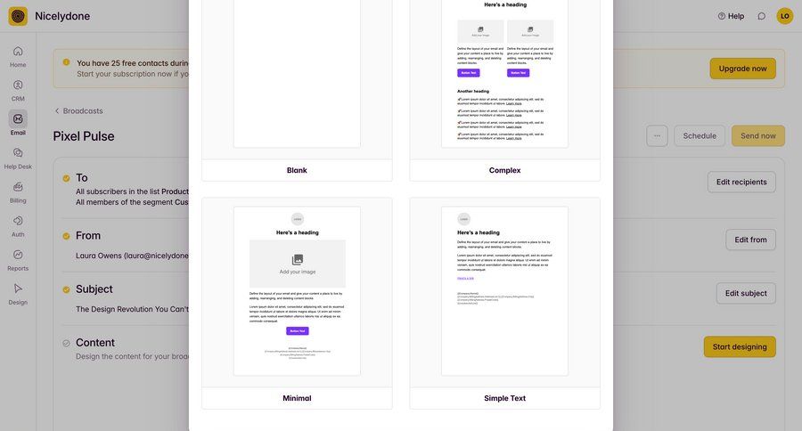 Outseta
			 modal screen grid design templates template selection ui page example