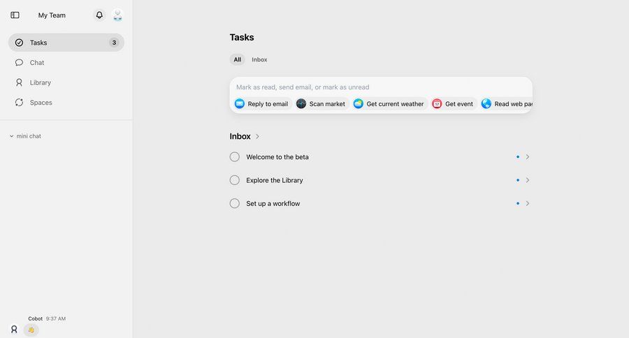 Cobot
			list form task management team collaboration sidebar navigation email inbox quick actions ui page example
