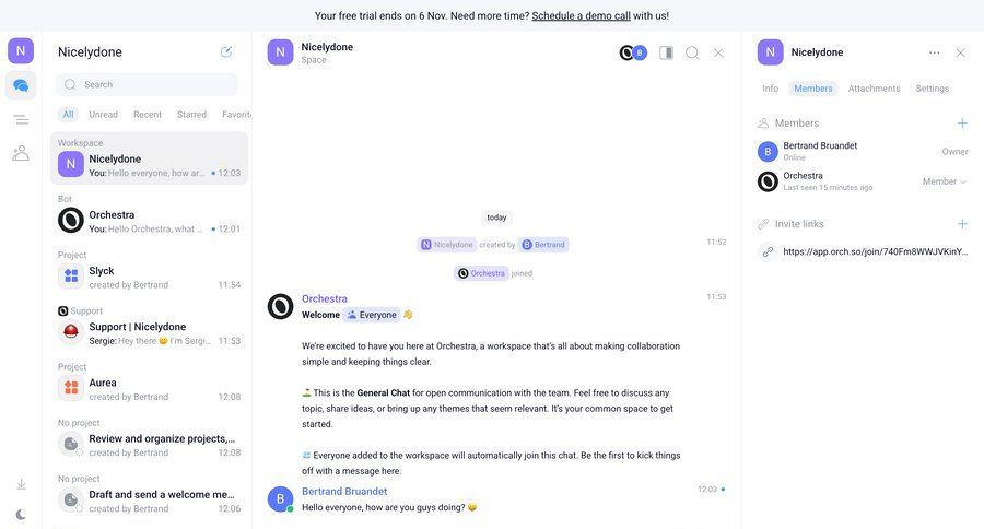 Orchestra
			 collaboration communication chat menu chat interface ui page example