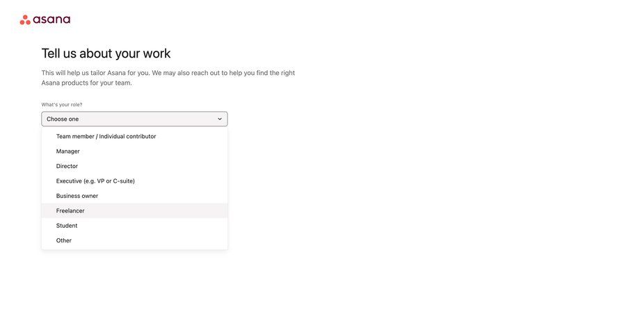 Asana
				onboarding page example