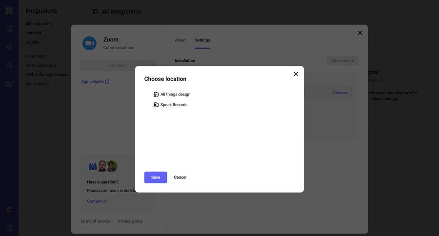Kinescope
			 integration setup ui page example